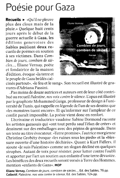 Po�sie pour Gaza - Article paru dans Le Courrier le 12 d�cembre 2025
